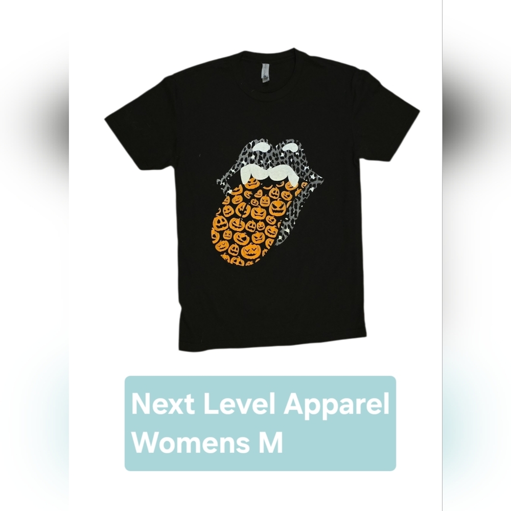 Next Level Apparel Black Short Sleeve Tee with Orange Pumpkin Tongue Graphic